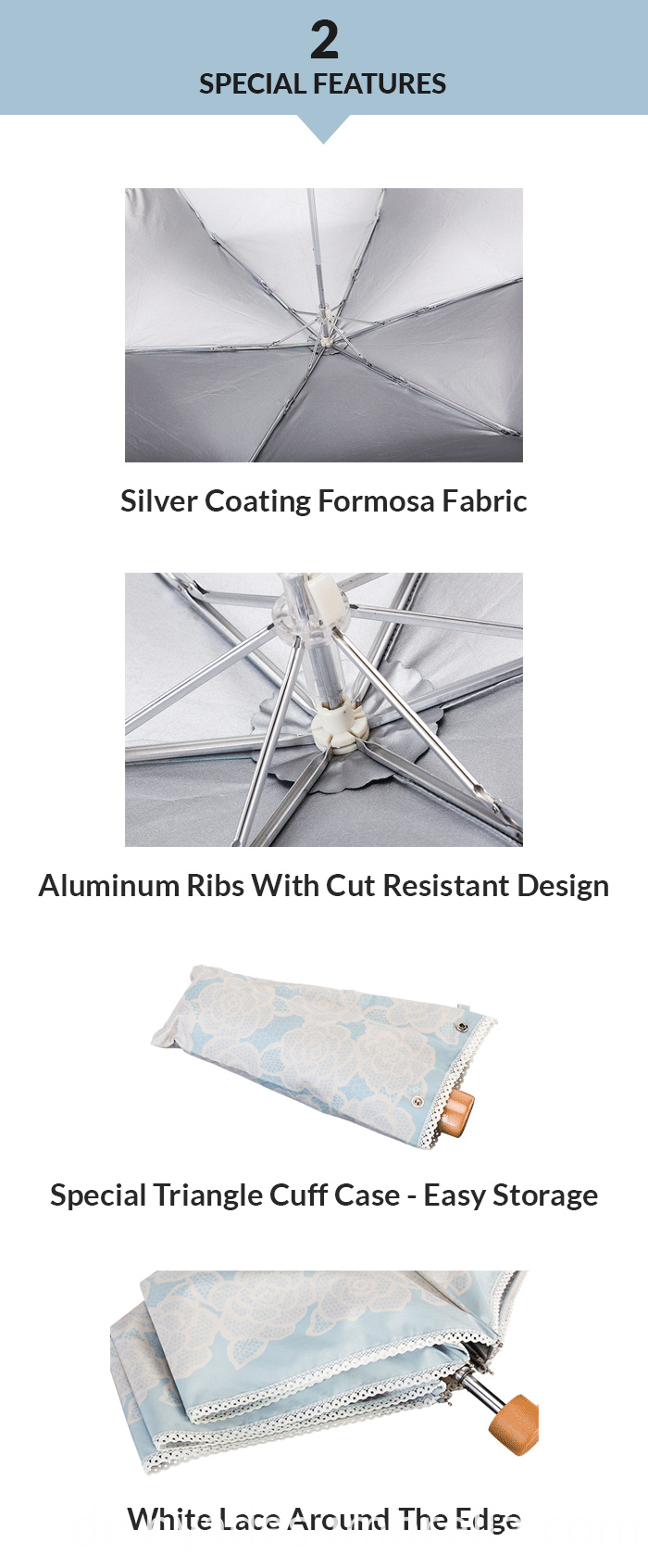 Weiße Spitze 3 Taschenschirm White Lace 3 Folding Umbrella